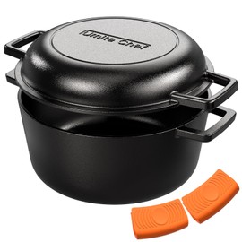 2-in-1 Pre-Seasoned Cast Iron Dutch Oven Pot with Skillet Lid Cooking Pan, Umite Chef Cast Iron Skillet Cookware Pan Set with Dual Handles Indoor Outdoor for Bread, Frying, Baking, Camping, BBQ, 5QT