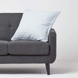 HOMESCAPES - 100% Cotton - Gingham Check - Large Cushion Cover - 60 x 60 cm Square - 24 x 24 Inches - Blue White - 100% Cotton Sofa Pillow Cushion Cover - Washable