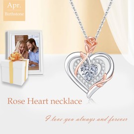 LAVUMO Necklace for Women Silver 925 Rose Flower Pendant Necklace Birthstone Jewellery Gift for Women Her