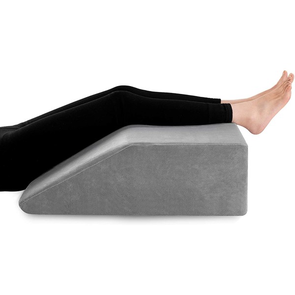 joybest Leg Elevation Pillow with Removable Cover 10 Inch Memory Foam Leg Rest Pillow for Sleeping, Blood Circulation Wedge Pillows Relieve Leg, Knee, Hip and Lower Back Pain (Grey)