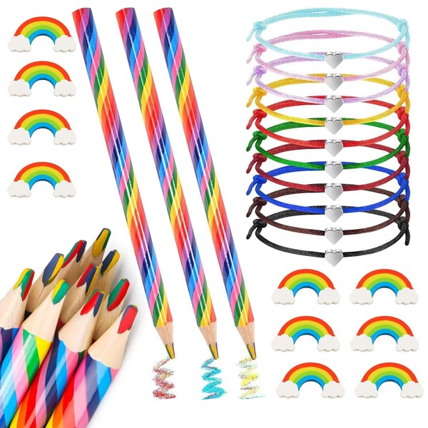Dilightnews 30 Piece Rainbow Stationery Set, Rainbow Pen Set, Rainbow