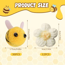 Roinaid Pack of 30 Felt Bee Decorative Bees with 12 Yellow Crochet Flowers Decoration for DIY Craft Party Clothing Hat Costume Home Decor