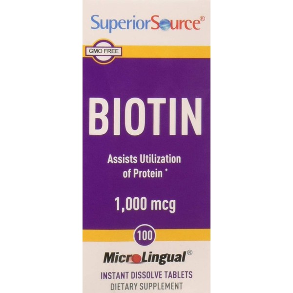 Superior Source Biotin [1000 mcg] Sublingual Instant Dissolve Tablets - Hair, Skin, and Nails Growth Vitamins - 100 Count