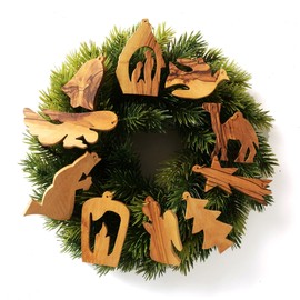 KASSIS Geschenkartikel Olive Wood Christmas Decoration Tree Decoration Pendant Set of 10 Handmade in Bethlehem