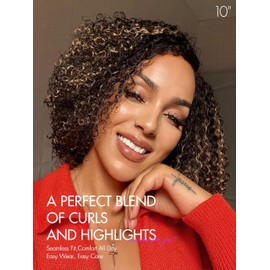 LUVME HAIR 12 Inch Blonde Highlight Short Curly Human Hair Wig Glueless Pre Plucked Left C Parted Ombre Bob Wig, Ready to Go Pre Cut HD Lace Closure Wig