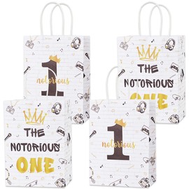 Fangleland 16pcs The Notorious One Birthday Decorations - Black Gold Party Treat Bags with Handles, Hip Hop Theme The Big One 1st Birthday Party Favor Candy Bags for Boy’s First Birthday Supplies