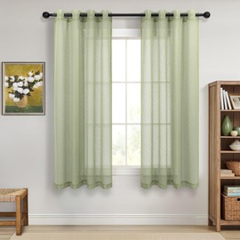 Polka Dots Sage Green Sheer Curtains 63 Inch Length for Bedroom Grommet Textured Semi Sheer Curtains Farmhouse Privacy Window Drapes for Teen Kids Room Nursery Cabin Cottage Decor 2 Panels Set 52x63