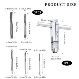 6 Piece Tap Set, Tap Wrench, M3 M4 M5 M6 M8 HSS Thread Milling, T-Handle Ratchet Tap Cutter, Holder Wrench, Tool Holder with Reversible Ratchet Head