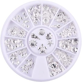 120Pcs/Pack Sliver Nail Art Decorations Mini Ocean Accessories Nail Art Rhinestones Silver Shell Conch Nail Charms Manicure Decor DIY Nail Decoration for Beauty and Personal Care