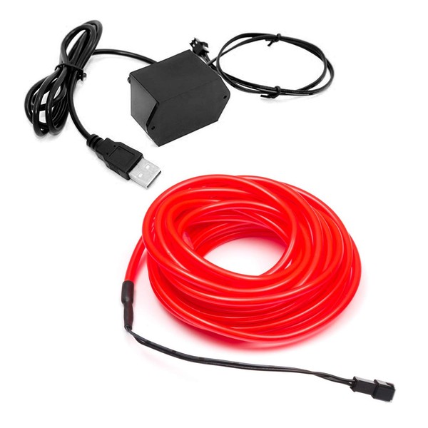1-Pack 5m/16.4ft Red Neon LED Light Glow EL Wire -