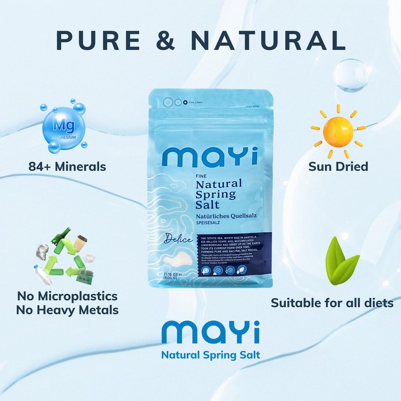 MAYİ Natural Spring Fine Ground Salt 1.2 lb - Hand-Harvested,