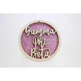 Gamma Phi Beta - Laser Carved Glitter Script Ornament - 3" Round