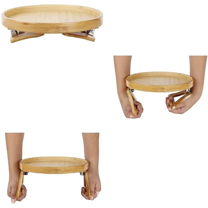 Esoes Bamboo Sofa Arm Tray Round Sofa Side Tables With