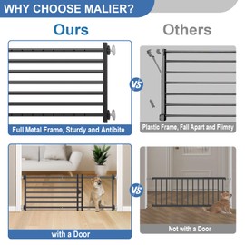 Malier Indoor Dog Gate with Door, 34-55" Extra Wide Full Metal Pet Gate Short Dog Gate for Stairs, Pressure Mount 14'' Tall Small Puppy Low Gate Easy Step Over for Doorways