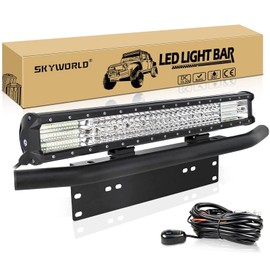 SKYWORLD 23" 570W Off-Road LED Light Bar 12V/24V - 9D Spot/Flood Combo, IP67 Waterproof with Wiring Harness & License Plate Bracket - High-Output Lighting for Trucks/ATV/4x4/SUV/Boats