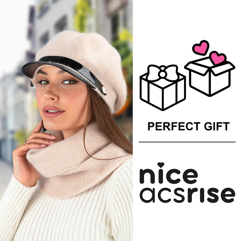 Newsboy Hat with Scarf for Women - Angora Wool Chauffeur