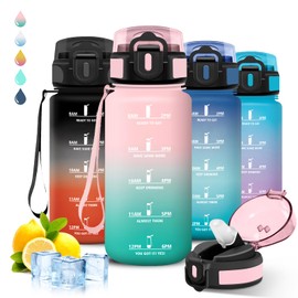 Children's Drinking Bottle, 500 ml, Drinking Bottle with Straw, Leak-Proof, Suitable for Carbonated Drinks, with Motivational Slogan, Motivational Drinking Bottle, Bottle for School, Camping