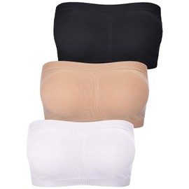 Women's Bandeau Bra 3 Pieces Padded Strapless Brarette Soft Bra Seamless Bandeau Tube Top Bra for Women