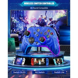 Wireless Switch Controllers for Nitendo Switch/OLED/Lite, 1200mAh Switch Pro Controller with 10 Color Light Modes, Rechargeable Switch Turbo Control with Vibration, Turbo, Wake Up, 6-Axis Gyro