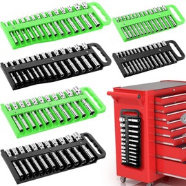 Datanly 6 Pcs Magnetic Socket Organizer Holder Case Rail Rack for 1/2'', 3/8 '', 1/4'' Drive, Securely Holds 152 Sockets (Black,Green)