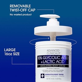 Advanced Clinicals- Crema para el cuidado de la piel con loción corporal con ácido glicólico al 10% y ácido láctico | Queratosis pilaris | Exfoliante 