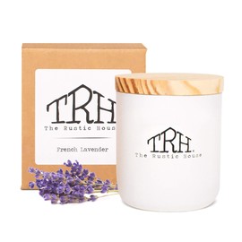 The Rustic House 8oz Soy Wax Candle | Long Burning | Aesthetic Glass Jar | Wood Lid | Hand Poured | French Lavender