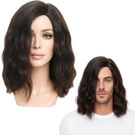 Black Wig Men, 16 Inch Synthetic Heat Resistant，70s 80s Fancy Dress Daily Costume Party，black wig neutral style, Natural Looking Mens for Cosplay, Halloween and Daily Fashion