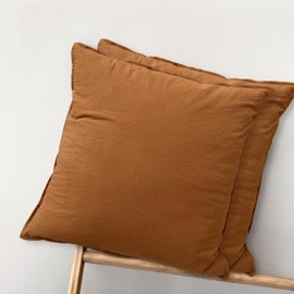 MooMee Throw Pillow Cover Pack of 2 100% Washed Cotton Linen Like Textured Breathable Durable Soft Comfy Decorative for Couch Sofa Bed Living Room (Dark Orange, 18×18 Inch)