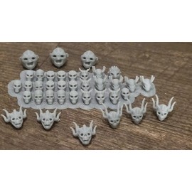 Handmade My Variety Skull and Heads Lot V1 Gray 3d printed, 1/64 scale. 35 items