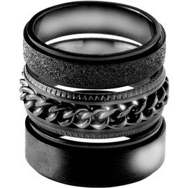 3 Anillos Negros │ Anillos Giratorios, Anillos Anti Ansiedad, Anillos de Acero Inoxidable, Anillo Hombre, Anillo Mujer, Anillos Negros MR02 (10)