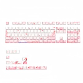 ZMX Cherry Blossom Pink Keycaps,Side Printed Shine Through Keycap PBT Dye Sub Cherry Profile Cute Keycaps 127 Keys Custom Key Cap Set for Cherry MX Switches 60% 75% Mechanical Gaming Keyboard