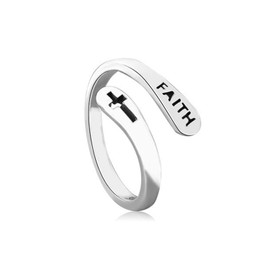GILIEYER Adjustable Cross Ring, god Ring Copper Faith Ring Gold Silver Religious Sideways Cross Ring Double Layer Cross Open Ring Blessed Rings Christian Ring Faith Hope Love Ring For Women (Silver-Faith)