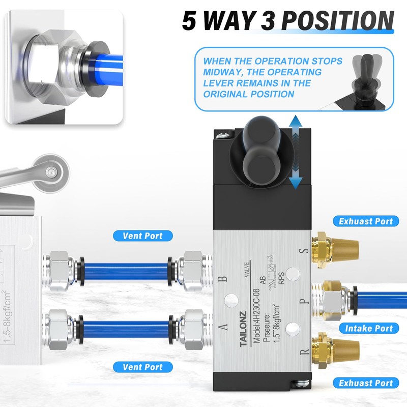TAILONZ PNEUMATIC 1/4" BSP 5 Way 3 Position Air Hand