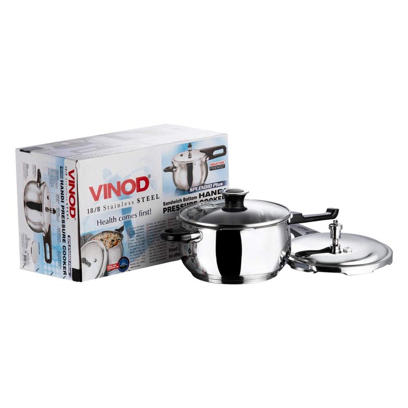 Vinod V-3.5L Splendid Plus Handi Stainless Steel Pressure Cooker, 3.5-Liter