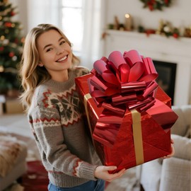 12 inch Present Bow, Giant Red Bows for Cars, Bikes, Large Gifts, Christmas, Birthdays, Parties and Any Celebrations (2xBow)