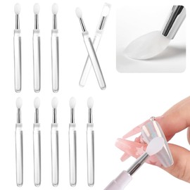 10Pcs White Silicone Nail Art Brushes Reusable Nail Brushes for Nail Art Silicone Nail Brush Chrome Glitter Mirror Powder Pigment Applicator Sticks Lipstick Eyeshadow Nail Art Polish Tools