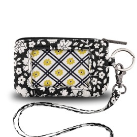 Bella Taylor ID Lanyard for Women and Girls, Keychain Wallet with Badge Holder and Zip Pouch, Quilted Cotton Bicolor Floral Black and Cream