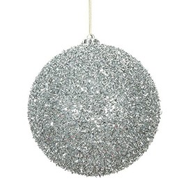 6" Silver Tinsel Ball Christmas Ornment. Comes 2 per Bag.