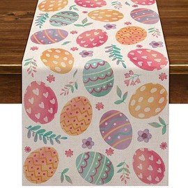Easter Table Runner - 180*33cm Easter Decorations Colorful Table Runners with Easter Egg Print,Spring Kitchen Dining Table Decoration for Easter Table Decorations Home Party Table Cloth