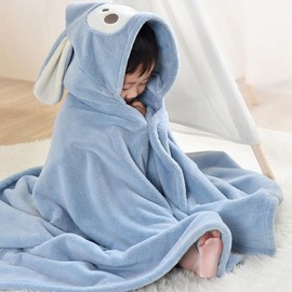 Kids Hooded Beach & Bath Robe Towel - Cartoon Design A17 Baby Dark Blue Long-Eared Rabbit + 150*90cm [Older Kids] 3ea