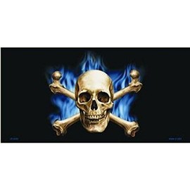 Blue Flame and Crossbones License Plate