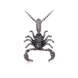 Alilang Antique Silvery Tone Grey Rhinestones Scorpio Scorpion Pendant Necklace