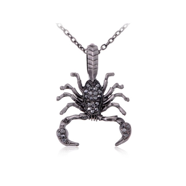 Alilang Antique Silvery Tone Grey Rhinestones Scorpio Scorpion Pendant Necklace
