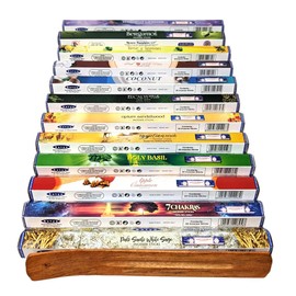 Satya Incense Sticks Hexa - 12 Unique Fragrances with JRose Incense Stick Holder | 20 Sticks Per Box, Total 240 Sticks | Premium Aromatherapy & Meditation Scents