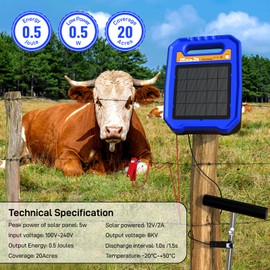 Electric Fence Charger - 5 Miles Solar Electric Fence Charger, IP55 Waterproof Fence Controller with Day/Night Mode, Contain Animals and Keep Out Predators