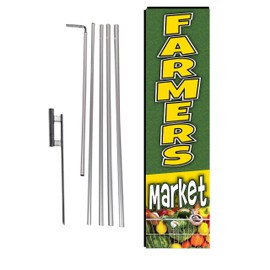 Farmer's Market Fresh Produce Advertising Rectangle Feather Banner Swooper Flag Sign with Flag Pole Kit and Ground Stake