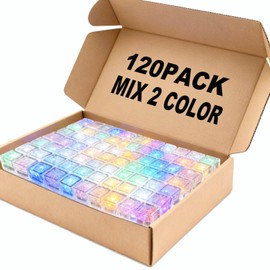 120Pack Light Up Ice Cubes for Drinks Reusable, Slow Flash + Fast Flash Mix 2 Color Lighted Ice Cube Lights,Waterproof Multi Color Flashing LED Drink Light for Cocktail Wedding Party Decorations