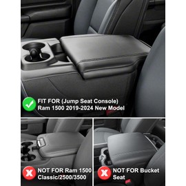 KBH Car Center Console Armrest Cover for Dodge Ram 1500 2019-2024 New Model, Jump Seat, Vinyl Leather Trim, Middle Console Protector, Anti-Scratch, Black