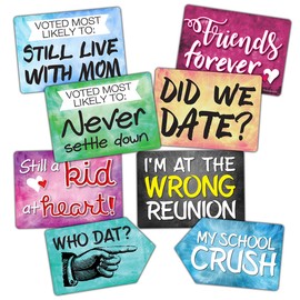 Plastic Photo Booth Prop Signs - Set of 8 Phrases - REUNION Mix - High School or College Class Reunions