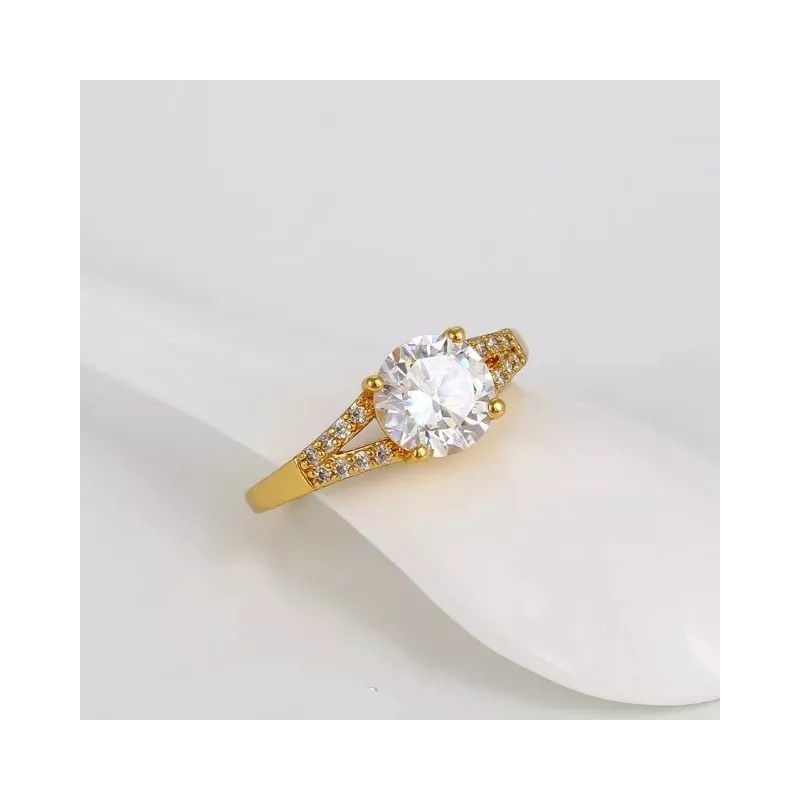 Dtup Anillo Compromiso Chapado En Oro De 18k Piedra Grande